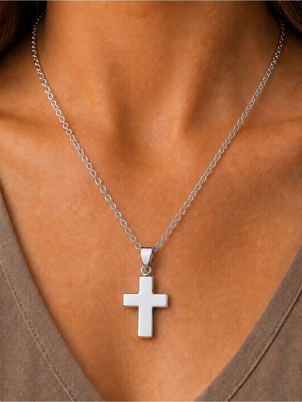 Estate Sterling Silver 925 Cross w/ Sterling Plate Chain DAINTY